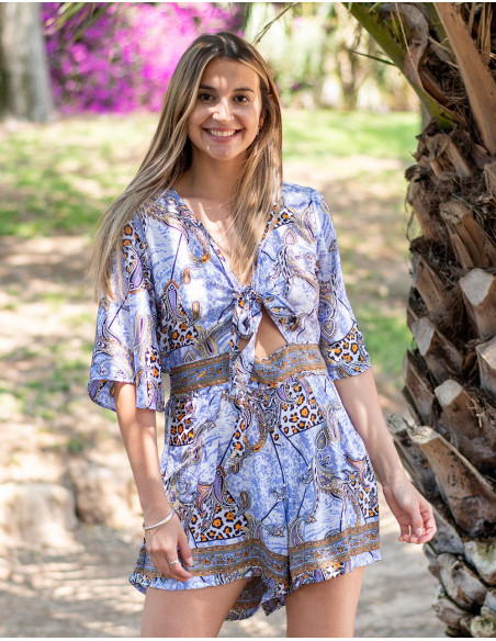 Kurzer Overall mit Seidenprint