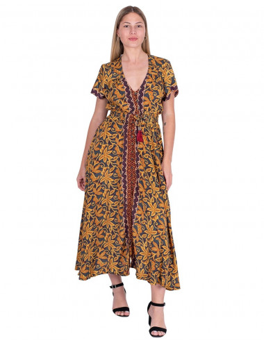 vestido-largo-con-mangas-cortas-amarillo 2