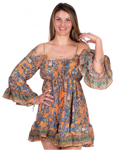 vestido de seda com vôo