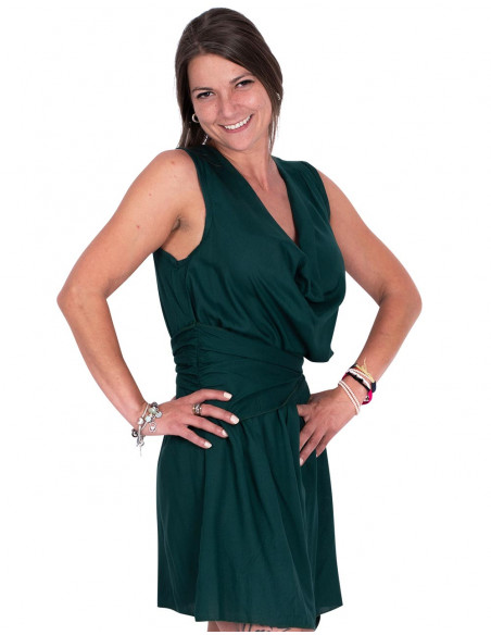 Green Draped Neckline Dress