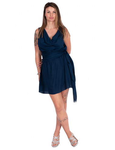 vestido-corto-sin-mangas-drapeado-azul 2