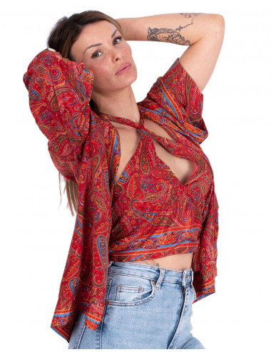 Conjunto top de seda + quimono