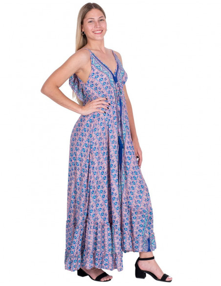 Vestido longo com babados