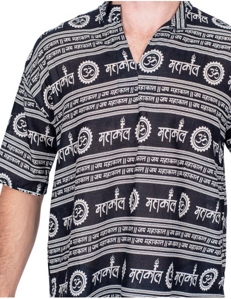 Chemise Noire Col Mandarin