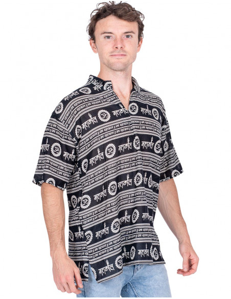 Chemise Noire Col Mandarin