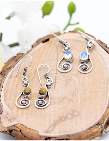 Silver Earrings with Color Stone