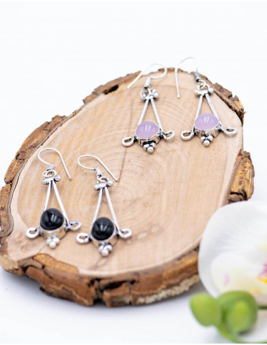 Elongated Earrings with Stone
