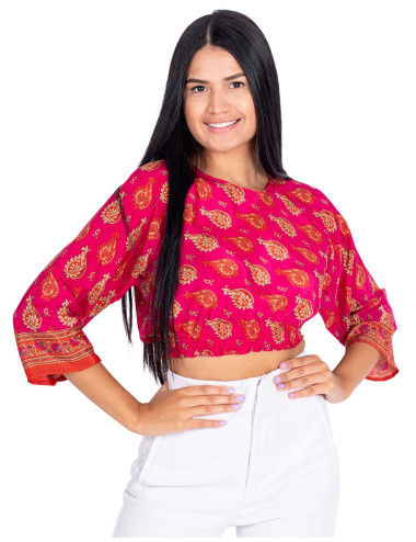 Blouse courte en soie rose