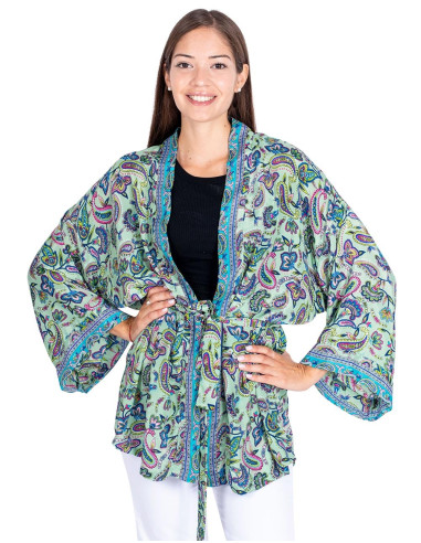 Kimono corto in seta con motivo Paisley