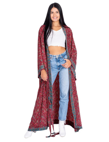 Kimono lungo in seta bordeaux