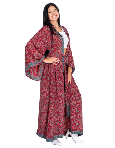 Kimono Long En Soie Bordeaux