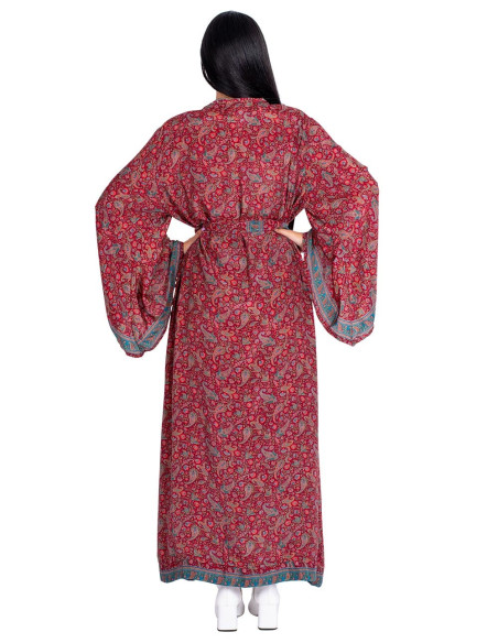 Kimono Long En Soie Bordeaux