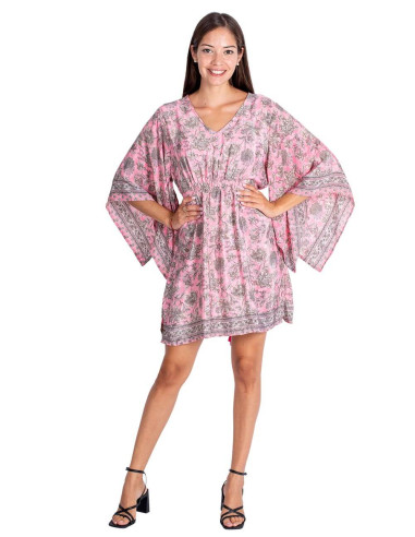 Vestido de Seda Rosa com Flores