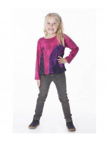 T-shirt-lignes obliques-fille-rose