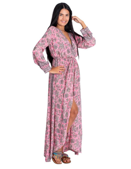 Robe Rose Fleurs Grises