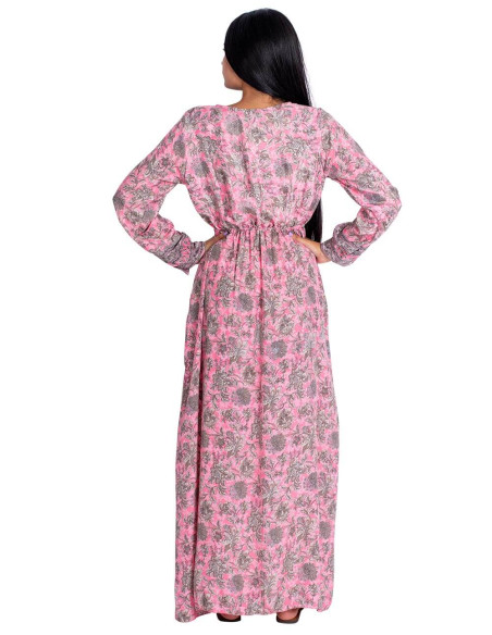 Robe Rose Fleurs Grises