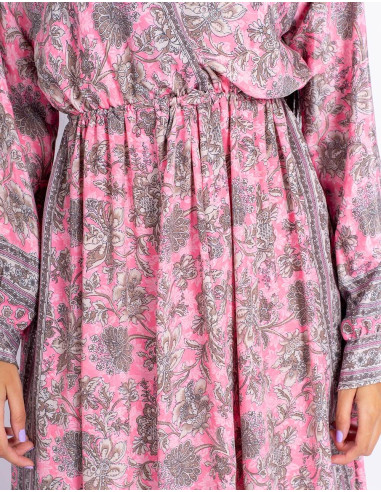 Robe Rose Fleurs Grises