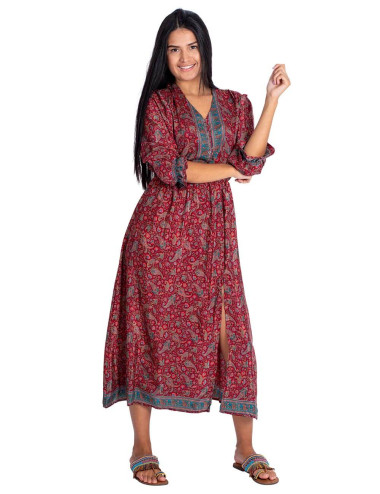 vestido-midi-mangas-largas-seda-burdeos 2