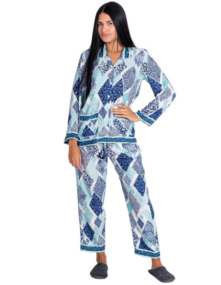 Pijama de seda diamante azul