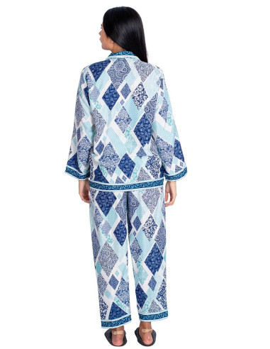 Pyjama en soie diamant bleu