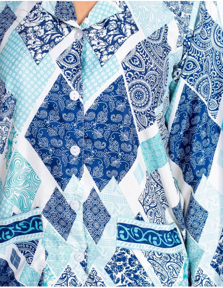 Pyjama en soie diamant bleu