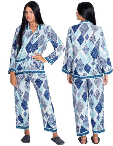 Pyjama en soie diamant bleu