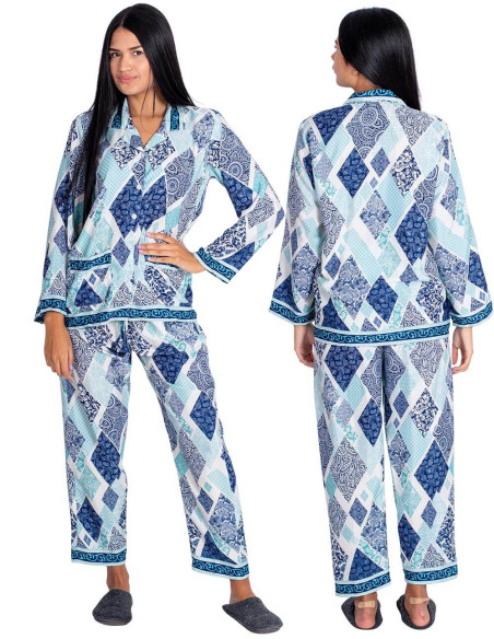 Pigiama in seta diamante blu