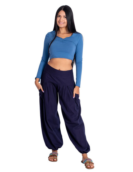 Calça Larga Azul com Bolsos