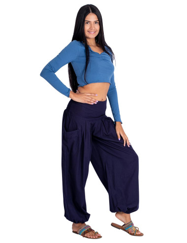 Calça Larga Azul com Bolsos