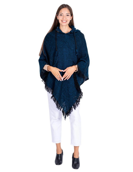 Poncho in lana blu