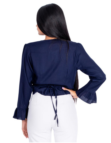 Camicia blu con volant