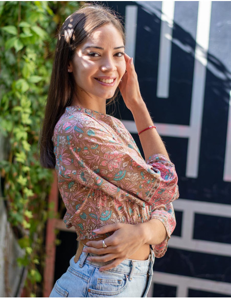 Printed Beige Croped Top