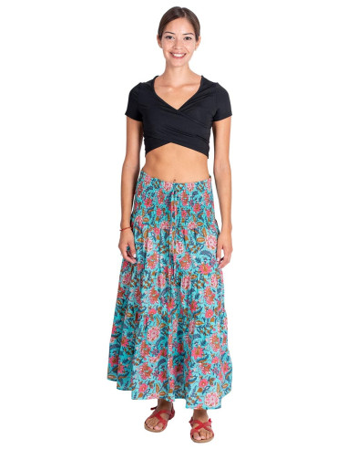 Saia Hippie Estampada Azul Claro