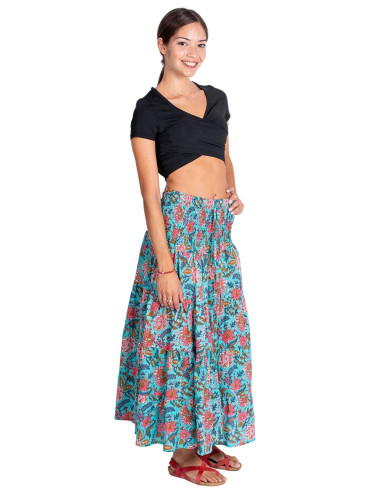 Light Blue Printed Hippie Skirt