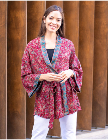 Burgunderfarbener Paisley-Kimono