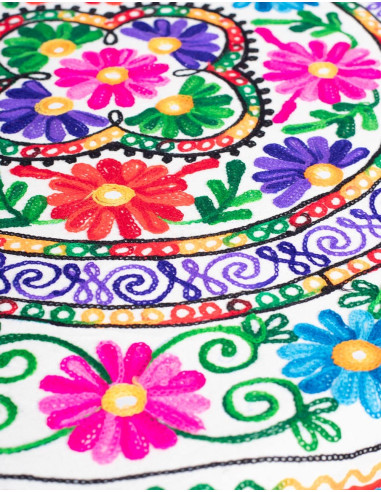 Toalha de mesa redonda floral bordada indiana