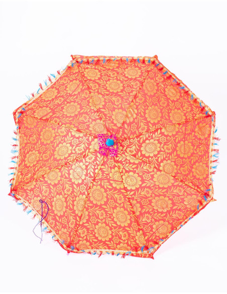 Deslumbre com estilo! Guarda-sol étnico vermelho brilhante, feito à mão