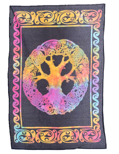 Tapeçaria étnica feita à mão com árvore tie-dye multicolorida