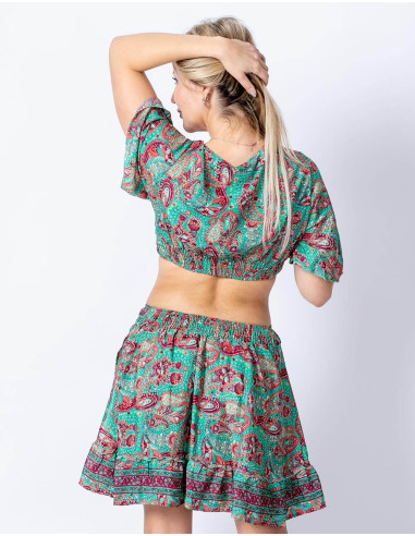 falda-volados-y-top-seda-estampada-verde