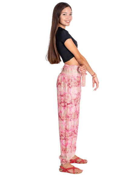 Printed Silk Pants in Pink Tones
