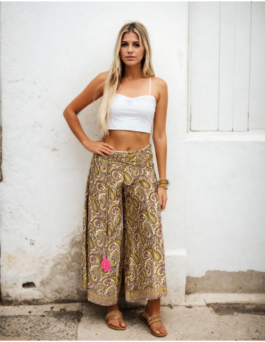 Calça Saia de Seda com Estampa Paisley