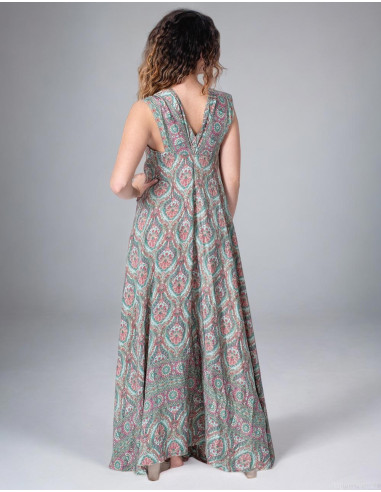 Langes bedrucktes Seidenkleid mit tiefem...