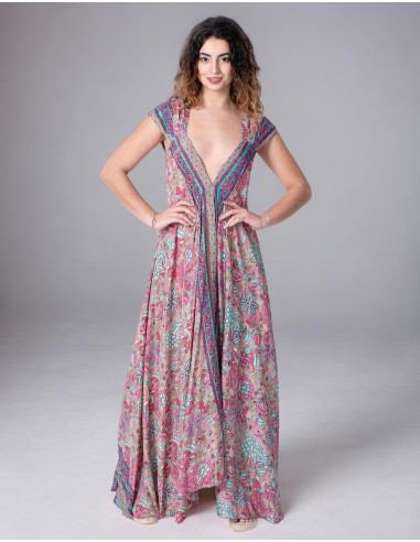 Long Printed Silk Dress for Spring Summer