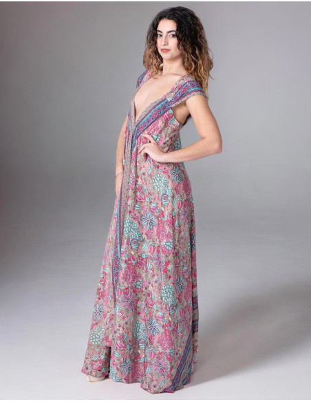 Long Printed Silk Dress for Spring Summer