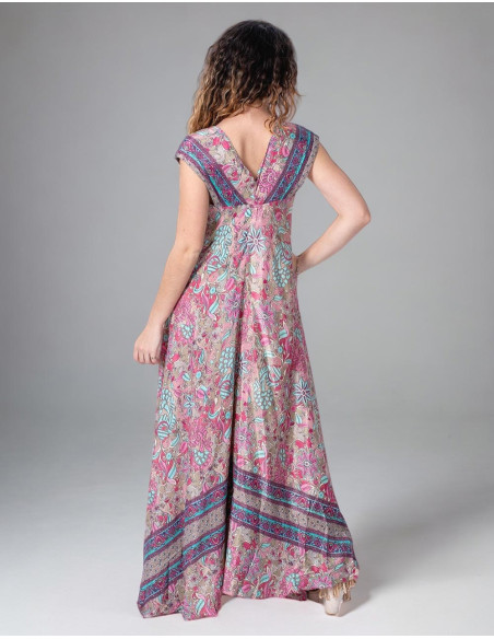Long Printed Silk Dress for Spring Summer