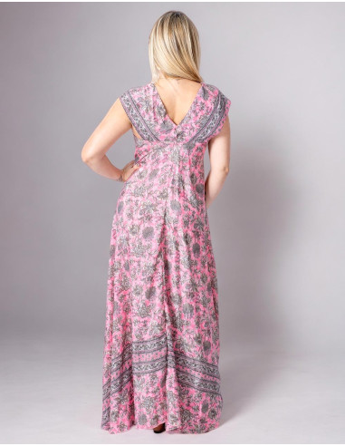Robe longue en soie imprimée dans les tons...