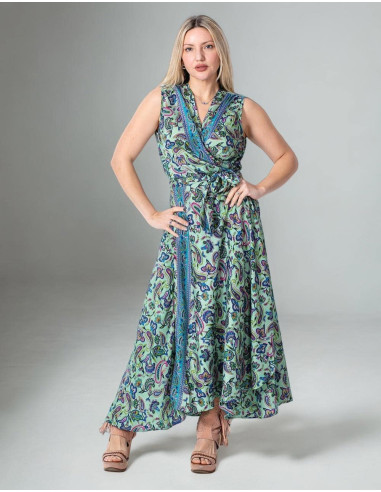 Vestido Laço de Seda Estampado com Padrões Paisley