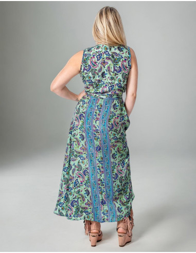 Printed Silk Bow Dress with Paisley Patterns