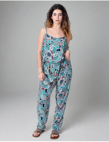 Macacão Longo de Seda Estampado