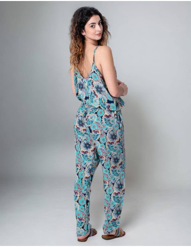 Long Printed Silk Jumpsuit